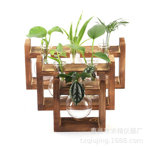 Wooden Hydroponic Test Tube Stand With Glass <b>Vases</b> For Pothos Plants Tabletop Decor Natural Material - Product Image 5