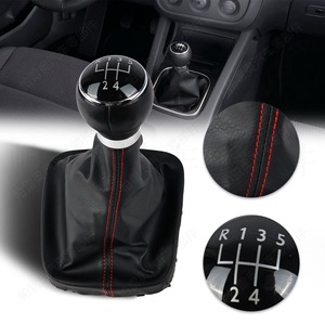 Palanca de cambios de cuero de 5 velocidades con diseño ergonómico y línea roja para Volkswagen Golf 5 - Product Image 5