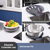 Ensemble de passoires pliables avec plateau d'égouttage surdimensionné |   Lot de 3 passoires de cuisine pliables + support |   Gain de place pour les pâtes