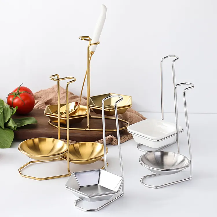 Soporte de cuchara con estante de acero inoxidable para fiesta, soporte de tapa de olla para ollas y Cucharillas, con cuencos y platos, novedad