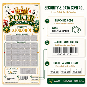 Custom Die Cut Poker Theme Security Printing Scratch Off Cards Lucky Game Lottery Ticket With Barcode Serial Number - Product Image 3