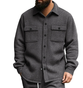 Chaqueta de Primavera y Otoño para Hombre, Informal, con Forro Polar, Cuello Redondo, Cierre de Botón, Color Sólido, Corte Ajustado - Product Image 3