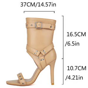 Summer Single Band Ankle <b>Boots</b> Women Belt Buckle Short <b>Boots</b> Metal Holes High Heels Shoes Wide Fit Booties Big Size 48 - Product Image 6