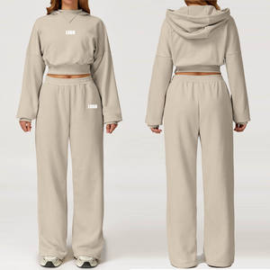 ชุดเสื้อผ้า50% มีฮู้ดผ้าฝ้าย<span class=keywords><strong>2</strong></span>ชิ้นสำหรับผู้หญิงชุดวอร์มชุดออกกำลังกายสำหรับยิมฟิตเนส - Product Image 1