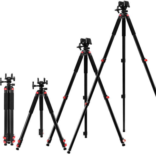 KINGJOY Heavy-Duty Aluminum Hunting Tripod Adjustable Height 25kg Load Capacity Twist Lock Bubble Level Ring Light for Stable