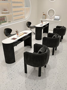 Juego de Mesa y Silla de Manicura Estilo Crema para Salón Comercial, Mueble de Almacenamiento para Salón de Uñas, Decoración para Salón de Uñas, Mesa de Manicura con Luz - Product Image 2