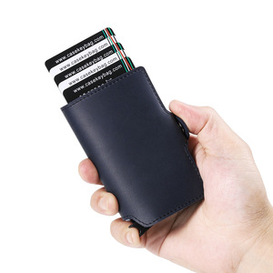 Casekey <b>RFID</b> Blocking Crazy Horse Genuine Leather <b>Men</b> Smart <b>Wallet</b> Auto-eject Money Pocket Slim Minimalist Credit Card Cards - Product Image 2