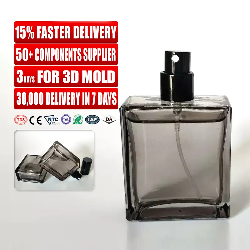 High Quality Luxury Design Parfum Bottle l Manufacturer 50ml 100ml Glass Empty Refillable 50ml Square Spray Glass Perfume Bottle