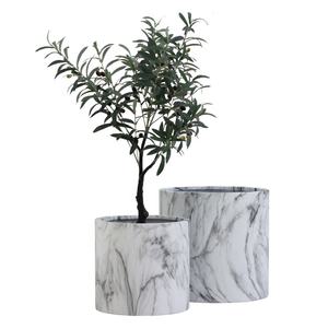 Grande effetto marmo <span class=keywords><strong>in</strong></span> fibra di vetro <span class=keywords><strong>in</strong></span> calcestruzzo vaso vegetale con vassoio a forma di cilindro rotondo per la casa e la decorazione del giardino - Product Image 1