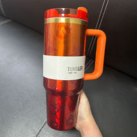 Gobelet isotherme de 40 oz de haute qualité avec fleurs dorées dégradées et paillettes, et embout de paille ananas couleur métallique