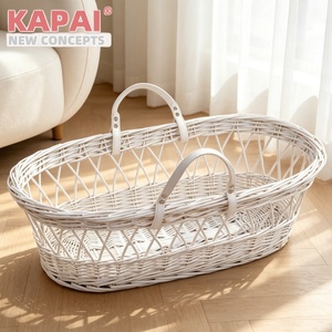 2026 KAPAI <strong>Grey</strong> Painted Wicker Baby <strong>Moses</strong> <strong>Basket</strong> With PU Handle Lightweight Travel Newborn Baby Carry Cot Cradle - Product Image 6