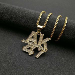 Collier pendentif lettre AK47 Yunnique en acier inoxydable plaqué or, serti pavé, bijoux hip-hop, cadeau pour homme - Product Image 3