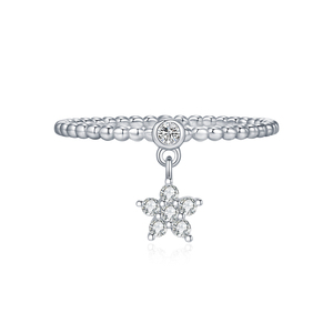 925 Sterling <b>Silver</b> Rhodium Plated Prong <b>Set</b> Trendy Cute Beads Delicate Charming Moissanite Stars Pendant <b>Rings</b> for Women Fine - Product Image 1