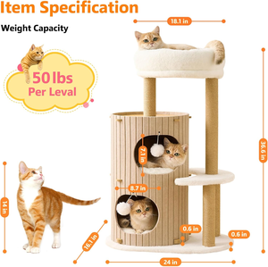 Modern <b>Cat</b> <b>Tree</b> for Indoor <b>Cats</b> Large Adult, 36in H <b>Cat</b> <b>Tree</b> Tower with <b>Scratching</b> <b>Posts</b>, Cozy <b>Cat</b> Bed Cave, Washable Cushions - Product Image 6
