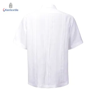 High-End Men's Cuban Guayabera Shirt Short Sleeve Shirt White Solid Red Embroidery Shirt For Men