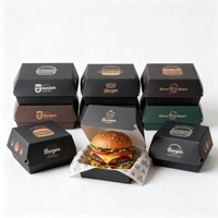 Boîtes d'emballage en papier personnalisées pour hot-dogs, restauration rapide, série de boîtes à emporter jetables pour frites, ailes de poulet, hamburgers