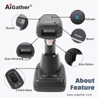 Lecteur de codes-barres 1D 2D QR sans fil programmable A-9642SR avec batterie amovible et kit de support