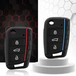 Funda de silicona con llave abatible de 3 botones apta para VW GOLF 7 MK7 SKODA <span class=keywords><strong>SEAT</strong></span> <span class=keywords><strong>2014</strong></span> 2015 2016 FOB HULL OCTAVIA <span class=keywords><strong>COMBI</strong></span> <span class=keywords><strong>LEON</strong></span> IBIZA CUPTRA - Product Image 2