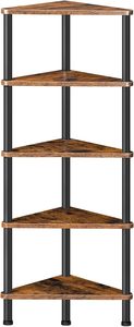 Étagère <span class=keywords><strong>d</strong></span>'<span class=keywords><strong>angle</strong></span> à cinq niveaux, bibliothèque, étagère de présentation <span class=keywords><strong>pour</strong></span> <span class=keywords><strong>plantes</strong></span>, convient <span class=keywords><strong>pour</strong></span> la chambre à coucher, le salon, le bureau, bois naturel brun campagnard - Product Image 2
