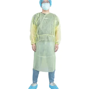 Xiantao Songqing factory bulk sale disposable yellow 40gsm level1 pp non woven sterile isolation gown for vet hospital