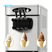 Machine à crème glacée commerciale, machine à crème glacée trois saveurs, machine à crème glacée de comptoir