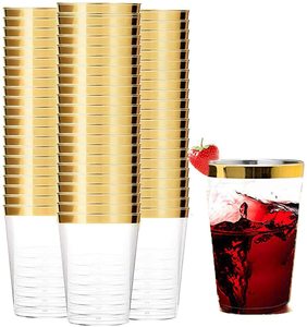 Gobelets jetables en plastique BST Clear 12 oz, élégants, avec bordure dorée, pour mariage, fêtes de Noël et de Thanksgiving - Product Image 2