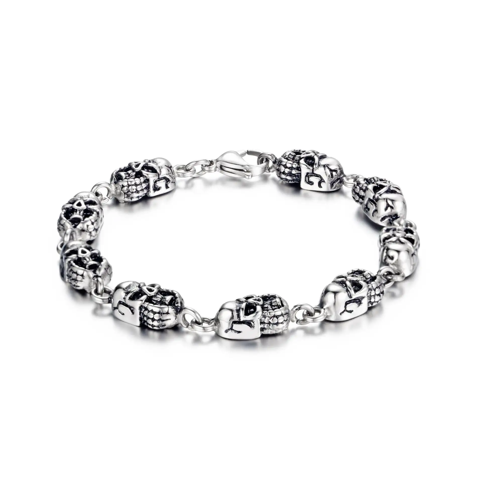 mens skull bracelet silver