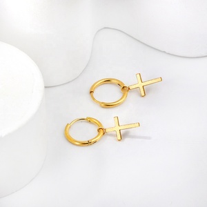 Modernos Pendientes de Aro con Cruz, Chapados en Oro de 18K, de Acero Inoxidable, para Mujeres y Niños - Product Image 4