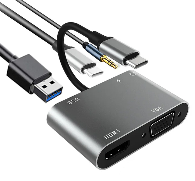 USB Type C Docking Station Hub 5Gbps USB C to 2.0V 4K HDMI 1080P VGA 3.5mm AUX With 100W PD Charging Port Type C Hub