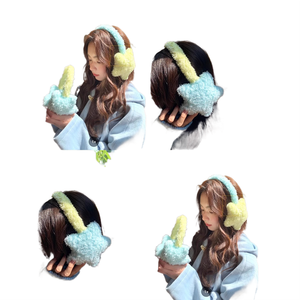 <span class=keywords><strong>Cache</strong></span>-oreilles en peluche jaune et bleu à blocs de couleur avec pentagramme, Nouveauté 2024, Doux, Polyvalents, Hiver, Décontractés, Étudiant, Cyclisme, Vente en gros - Product Image 1