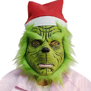 Schlussverkauf Grinchs grüne Weihnachtsmann-Maske weiches Latex halbe Oberfläche Weihnachtsdieb Cosplay Kostüm Maske Maske Maske für Erwachsene