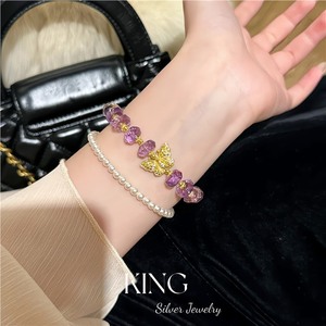สร้อยข้อมืออเมทิสต์และผีเสื้อสีทอง เงินแท้ S925 ชุบทอง เครื่องประดับสำหรับผู้หญิง สวมใส่ได้ทุกวัน - Product Image 3