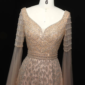 Elegante <span class=keywords><strong>abito</strong></span> da sera con perline <span class=keywords><strong>rosa</strong></span> con maniche a mantello di lusso <span class=keywords><strong>oro</strong></span> blu per le donne matrimonio formale festa Lsz034 - Product Image 3