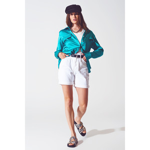 <b>Satin</b> <b>Blouse</b> in Turquoise - Product Image 2