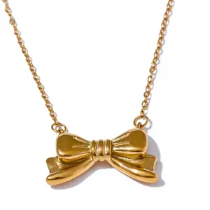 JINYOU 3320 Hot Style Metal Bowknot Bow Pendant Necklace Fashion Stainless Steel Water Resistant Attractive Trendy Jewelry