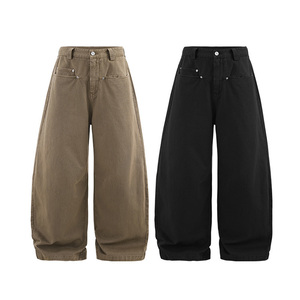 Hot Bán Cổ Điển Phong Cách Của Phụ Nữ Baggy Quần Đinh Tán Chân Rộng Quần Với Rửa Sạch Quá Trình Lão Hóa Của Nam Giới Quần Jean Bán Buôn - Product Image 3