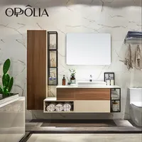OPPOLIA يوصي الحديثة الخشب الحبوب لون الحمام الغرور مع مرآة خزانة حمام للمنزل والمشروع