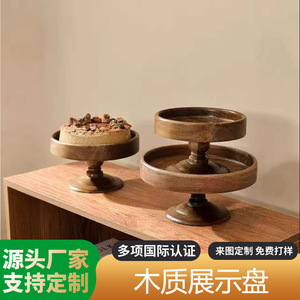 Acacia Wood Glass Covered Fruit <b>Plate</b> Round Solid Color Dessert Tray For Home Party Display - Product Image 5
