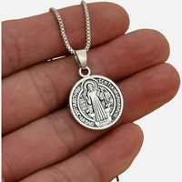 Pendentif Crucifix Saint Benoît Tendance en Acier Inoxydable, Breloque Croix Argent Vieilli, Collier Religieux Vintage DIY Gothique Catholique