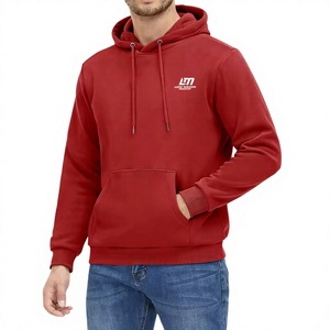 Sudadera con Capucha Roja para Hombre, 100% Algodón, Felpa, Casual, con Bolsillo Delantero, Logotipo Termotransferible, Forro Transpirable, Ropa de Invierno - Product Image 1