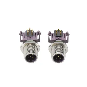 Purple M12 Male Connector 5pin Panel Mount Wire B Code 90 Degree Assembly Waterproof Connector