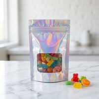 Bolsa Holográfica con Cierre, Tipo Stand-up, de Mylar, 3.5g, Impresión Digital Personalizada CMYK, PET/VMPET/PE, para Envasado de Alimentos, Reutilizable, para Venta Minorista