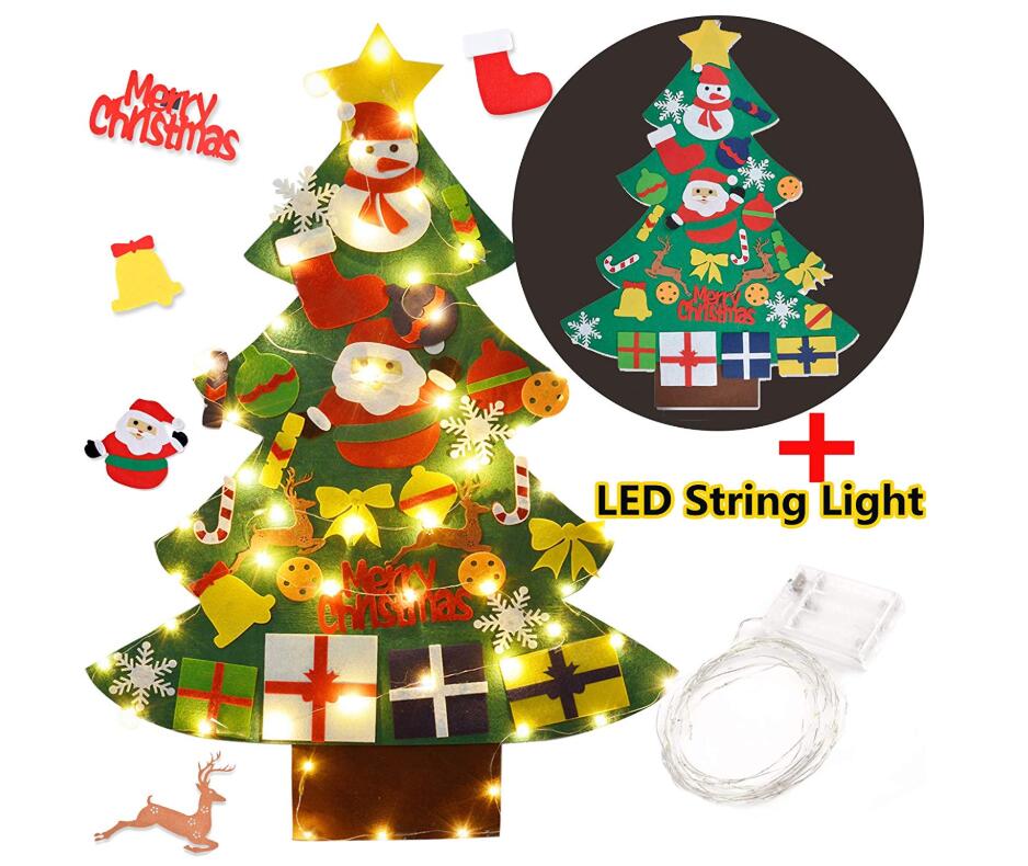 DIY funny Christmas tree kids gifts home door xmas wall decoration diy felt christmas tree with light