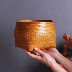 <b>Bamboo</b> Woven Storage Basket Round Kitchen Food <b>Container</b> Handmade Craft For Neatening - Product Image 1