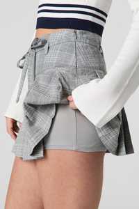 Belted Pleated Natural Waist Mini <b>Skort</b> with Woolen Spandex Blend Design Sweet Style - Product Image 4