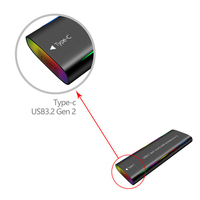 SHUOLE casing SSD M.2, dengan lampu RGB, protokol Ganda SATA / NGFF & NVME PCIE kecepatan 10Gbps tipe C M.2 SSD