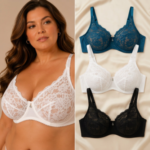 Sujetador moldeador de copa completa para mujer con encaje bordado y banda ancha cómoda - Product Image 2