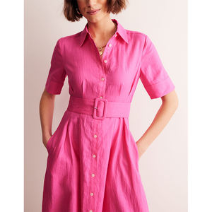 Moda donna Casual camicia di lino abito di alta qualità con chiusura a bottone frontale per donna - Product Image 3