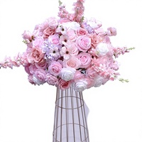 Boule de fleurs en soie rose, arche de roses brodées, décoration de table, fleurs artificielles modernes, scène de mariage