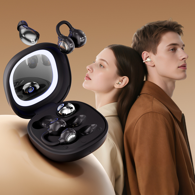 Latest 2 Paris Bluetooth TWS Ear Clip and In-Ear Wireless Earphones Charging Case With Makeup Mirror BT 6.0 Sports Earbuds OEM